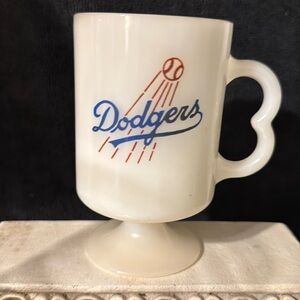 Vintage milk glass pedestal MLB Los Angeles Dodgers baseball team mug.